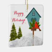 クリスマス（鳥）ショウジョウコウカンチョウの雪の鳥の恋人オーナメント セラミックオーナメント (右)