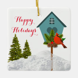 クリスマス（鳥）ショウジョウコウカンチョウの雪の鳥の恋人オーナメント セラミックオーナメント