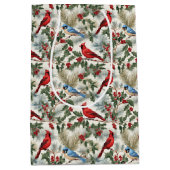 クリスマス（鳥）ショウジョウコウカンチョウの青い鳥タイル模様 ミディアムペーパーバッグ (正面)