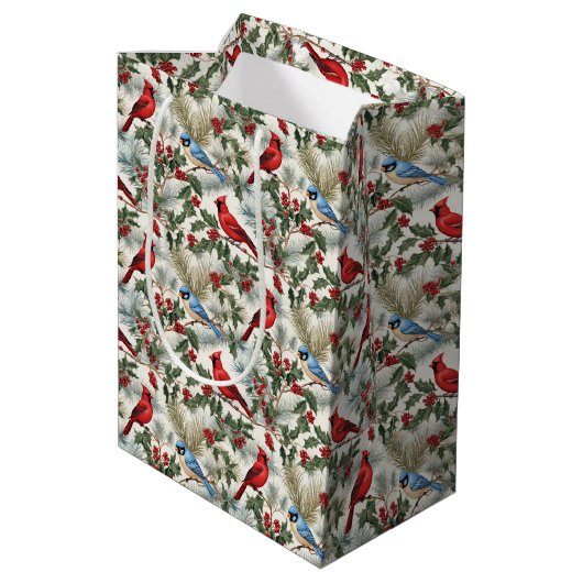 クリスマス（鳥）ショウジョウコウカンチョウの青い鳥タイル模様 ミディアムペーパーバッグ (裏面アングル)