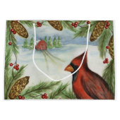 クリスマス（鳥）ショウジョウコウカンチョウウィンターバードホリデー抱き枕 ラージペーパーバッグ (正面)