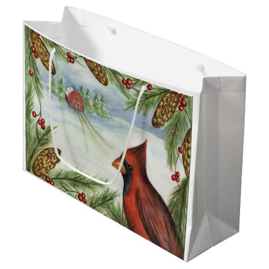 クリスマス（鳥）ショウジョウコウカンチョウウィンターバードホリデー抱き枕 ラージペーパーバッグ (正面アングル)