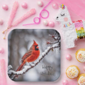 クリスマス（鳥）ショウジョウコウカンチョウオンウィンターブランチ ペーパープレート (パーティー)