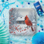 クリスマス(鳥)ショウジョウコウカンチョウオンベリーブランチ ペーパープレート (パーティー)