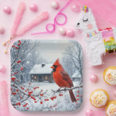 クリスマス(鳥)ショウジョウコウカンチョウオンベリーブランチ ペーパープレート (パーティー)