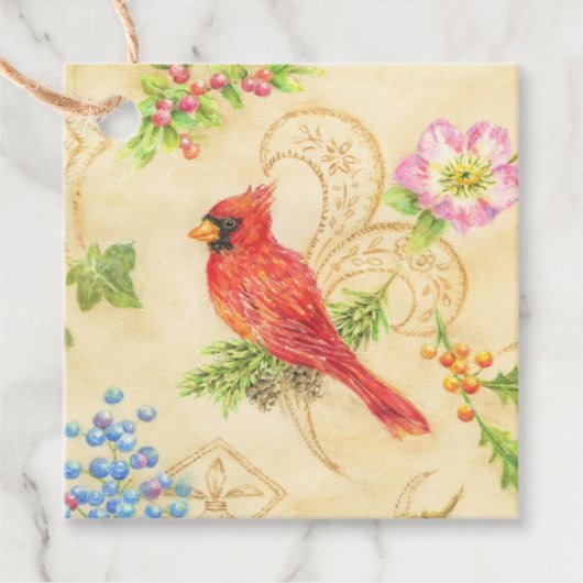 クリスマス（鳥）ショウジョウコウカンチョウギフトラベルメッセージカード フェイバータグ (正面)