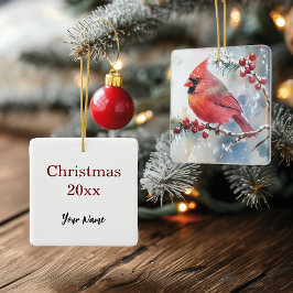 クリスマス(鳥)ショウジョウコウカンチョウスクエア セラミックオーナメント