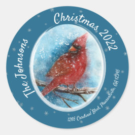 クリスマス(鳥)ショウジョウコウカンチョウスノーフレーク差出人住所 ラウンドシール