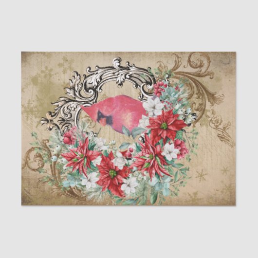 クリスマス（鳥）ショウジョウコウカンチョウティッシュペーパー 薄葉紙 (正面)