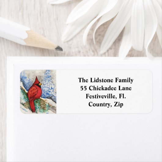 クリスマス（鳥）ショウジョウコウカンチョウバードウォーター色住所 シール (インサイチュ)