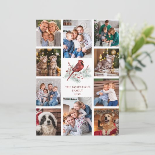 クリスマス（鳥）ショウジョウコウカンチョウファミリー10フォトコラージュ シーズンカード (スタンド正面)