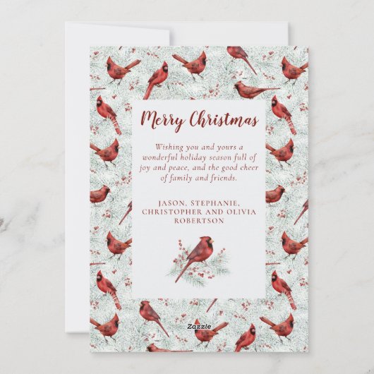 クリスマス（鳥）ショウジョウコウカンチョウファミリー10フォトコラージュ シーズンカード (裏面)