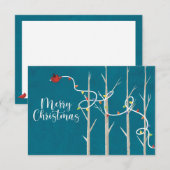 クリスマス（鳥）ショウジョウコウカンチョウフラットノートカード – ティール（緑がかった色） ノートカード (正面/裏面)