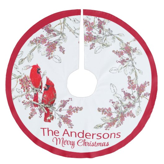 クリスマス(鳥)ショウジョウコウカンチョウブラシ付きポリエステルツリースカート ブラッシュドポリエステルツリースカート (正面)