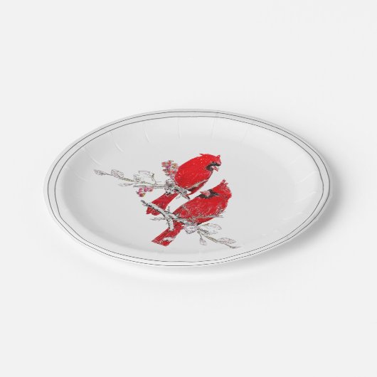 クリスマス(鳥)ショウジョウコウカンチョウベリーズスノーホリデイ ペーパープレート (アングル)