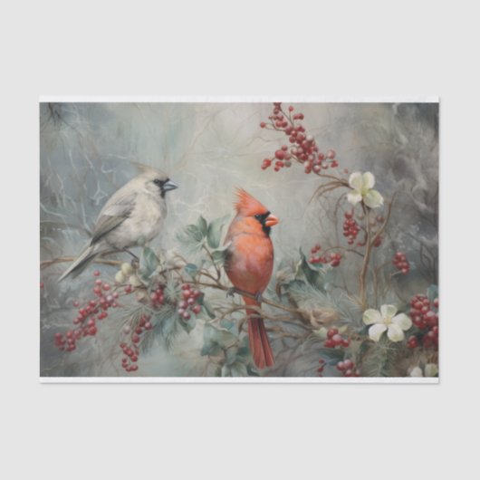 クリスマス（鳥）ショウジョウコウカンチョウホリーベリーin冬のデコページ 薄葉紙 (正面)