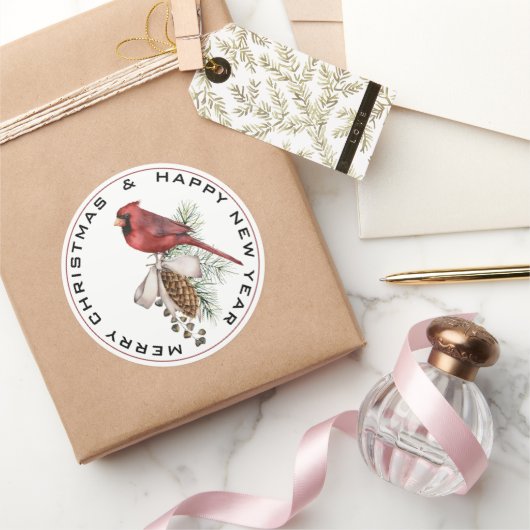 クリスマス（鳥）ショウジョウコウカンチョウメリークリスマスハッピーニューイヤー ラウンドシール (ギフト)