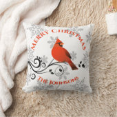 クリスマス（鳥）ショウジョウコウカンチョウレッドバードスノーフレーク枕 クッション (ブランケット)