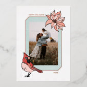 クリスマス(鳥)ショウジョウコウカンチョウ幾何学的フォトフレーム 箔シーズンカード (正面)