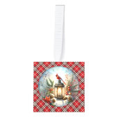 クリスマス(鳥)ショウジョウコウカンチョウ思い出す愛するワンランタン キューブオーナメント (正面)