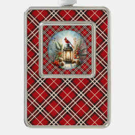 クリスマス（鳥）ショウジョウコウカンチョウ思い出す愛するワンランタン シルバープレートフレームオーナメント