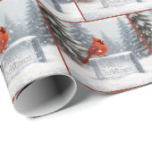 クリスマス（鳥）ショウジョウコウカンチョウ雪の氷上 ラッピングペーパー (ロールコーナー)