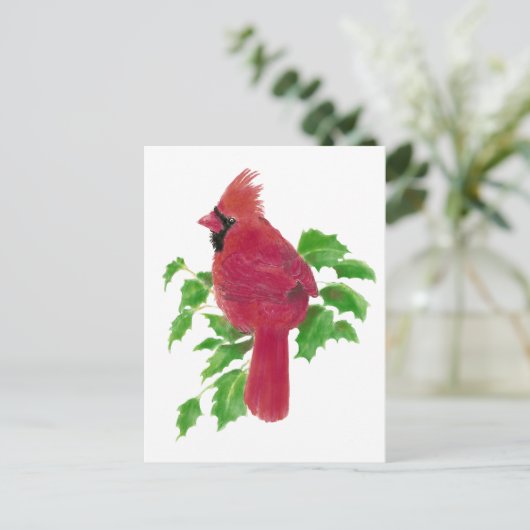 クリスマス（鳥）ショウジョウコウカンチョウ鳥の自然野生動物，水色 シーズンポストカード (スタンド正面)