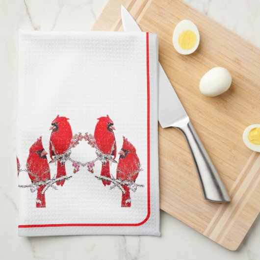 クリスマス(鳥)ショウジョウコウカンチョウ キッチンタオル (四つ折り)