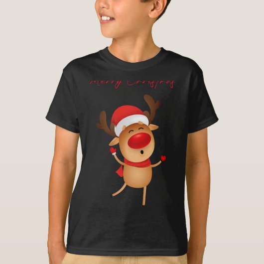 クリスマス 鹿 カートゥーン クリスマスTシャツ Tシャツ (正面)