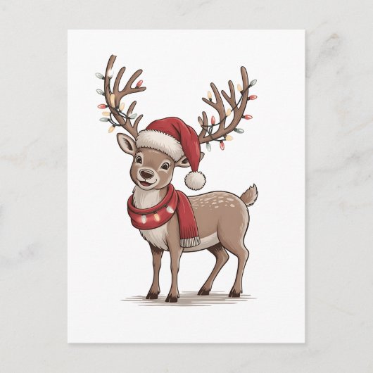 クリスマス 鹿 動物 クリスマス 鹿 サンタ ハット クリスマス , インビテーションポストカード (正面)