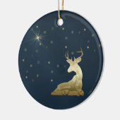 クリスマス、黄金の鹿と雪 セラミックオーナメント (左)