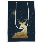 クリスマス、黄金の鹿と雪 ミディアムペーパーバッグ (裏面)