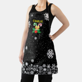クリスマス 黒のキャンディケインとスノーフレーク エプロン