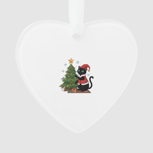 クリスマス 黒猫 サンタ帽 木のネズミ オーナメント (正面)