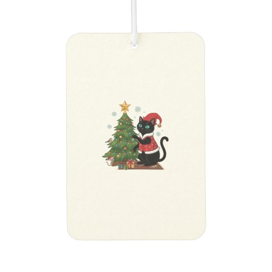 クリスマス 黒猫 サンタ帽 木のネズミ カーエアーフレッシュナー (正面)