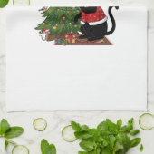 クリスマス 黒猫 サンタ帽 木のネズミ キッチンタオル (折り畳み)