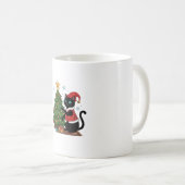 クリスマス 黒猫 サンタ帽 木のネズミ コーヒーマグカップ (正面右)