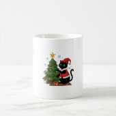 クリスマス 黒猫 サンタ帽 木のネズミ コーヒーマグカップ (中央)