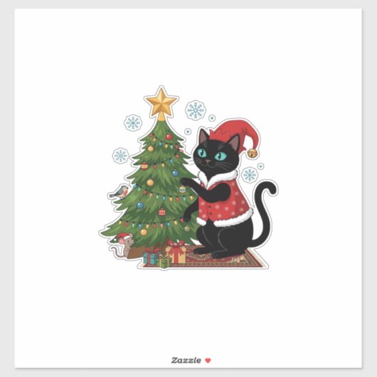 クリスマス 黒猫 サンタ帽 木のネズミ シール (シート)