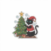 クリスマス 黒猫 サンタ帽 木のネズミ シール (正面)