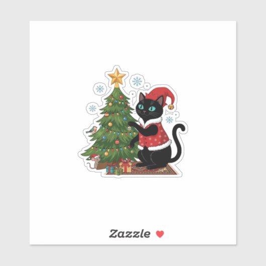 クリスマス 黒猫 サンタ帽 木のネズミ シール (シート)
