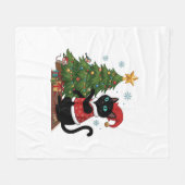 クリスマス 黒猫 サンタ帽 木のネズミ フリースブランケット (正面(横))