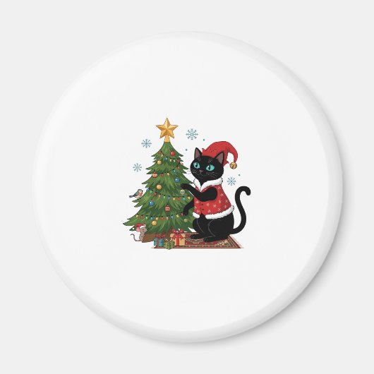 クリスマス 黒猫 サンタ帽 木のネズミ マグネット (正面)