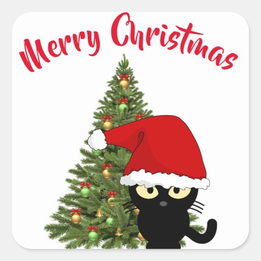 クリスマス 黒猫 スクエアステッカー スクエアシール (正面)