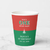 クリスマス 1歳の誕生日パーティー お祭り 赤+緑 紙コップ (正面)