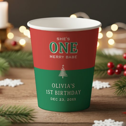クリスマス 1歳の誕生日パーティー お祭り 赤+緑 紙コップ