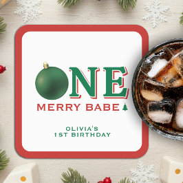 クリスマス 1歳の誕生日パーティー メリー オーナメント スクエアペーパーコースター