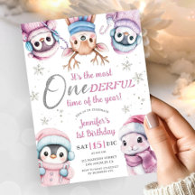 クリスマス 1歳の誕生日 かわいいピンクの冬の動物たち