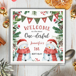 クリスマス 1歳の誕生日 かわいい冬の森 スタンダードカクテルナプキン
