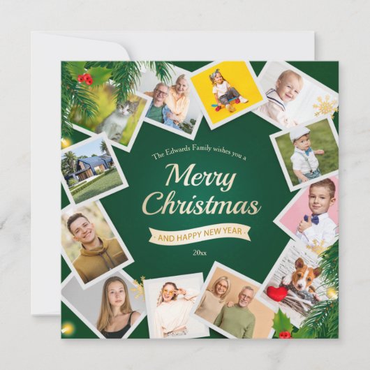 クリスマス 12 枚の写真 コラージュ ホリデー カード (正面)